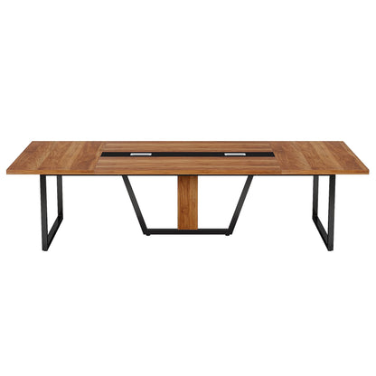 LITTLE TREE 8FT Conference Table for 10 People, Large Meeting Table, Modern Conference Room Tables with Cable Management, Training Tables with Strong Metal Legs for Office, Brown