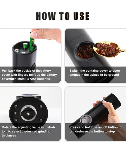 Salt and Pepper Grinder Set, Battery Operated, Pepper Mill with Grinding Indicator Light, 2PCS