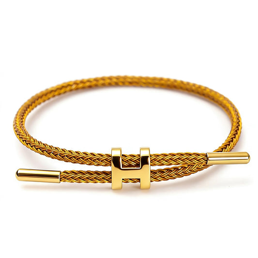 PPbuky Steel Bracelet Link, Adjustable H-shape Wire Rope Bracelet, Lucky Jewelry with Titanium Buckle for Birthday, Valentine's, Graduation, Fashion Gift for Women, Men, Lovers, Friends, Gold