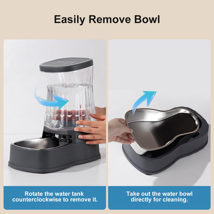 Gardner Pet 3.85L Pet Water Dispenser, Cat Bowls with Stainless Steel Bowl, Gravity Dog Water Dispenser, 100% BPA-Free Automatic Cat Feeder, Feeding Station for Medium & Large-Sized Pets, Dark Grey