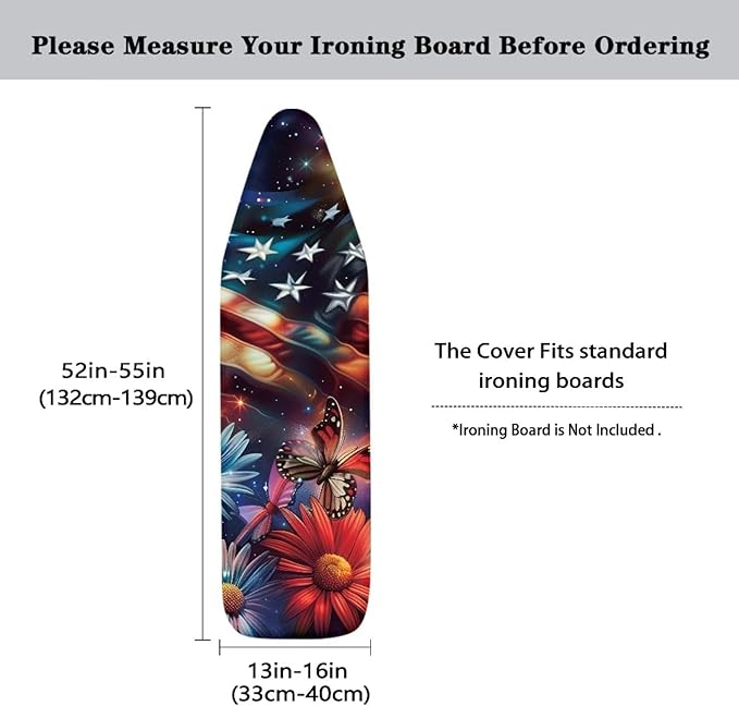 Butterfly 15x54 Ironing Board Cover USA Flag Elastic Edge Applicable Standard
