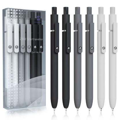 ACEES Gel Pens, 6 Pcs 0.5mm Fine Point Black Ink Pen With Smooth Writing, Office Desk Accessories, School Supplies Gifts for Men Women, Quick Dry Pens For Journaling, Black/Gray/White