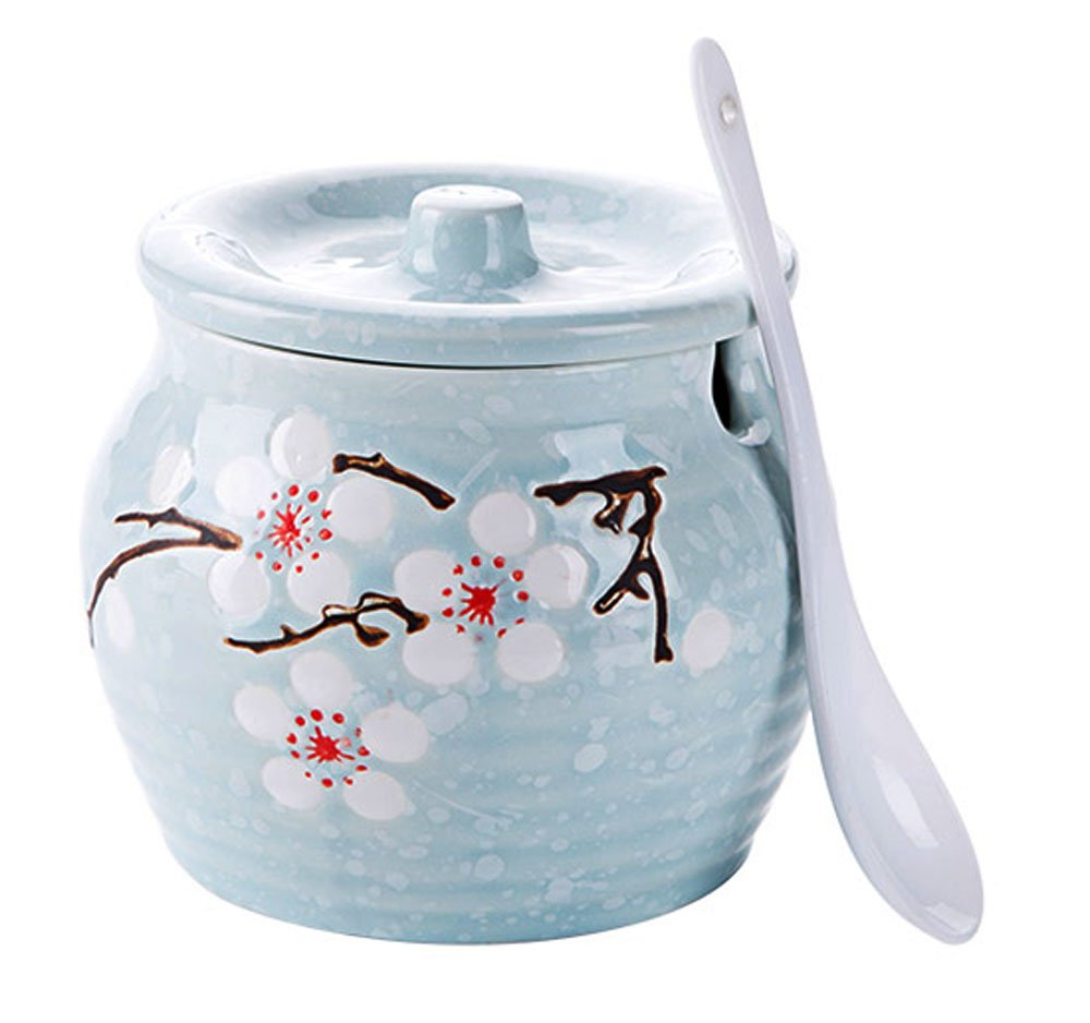 Ceramic Flower Sugar Bowl Seasoning Pot Salt Pepper Storage Jar