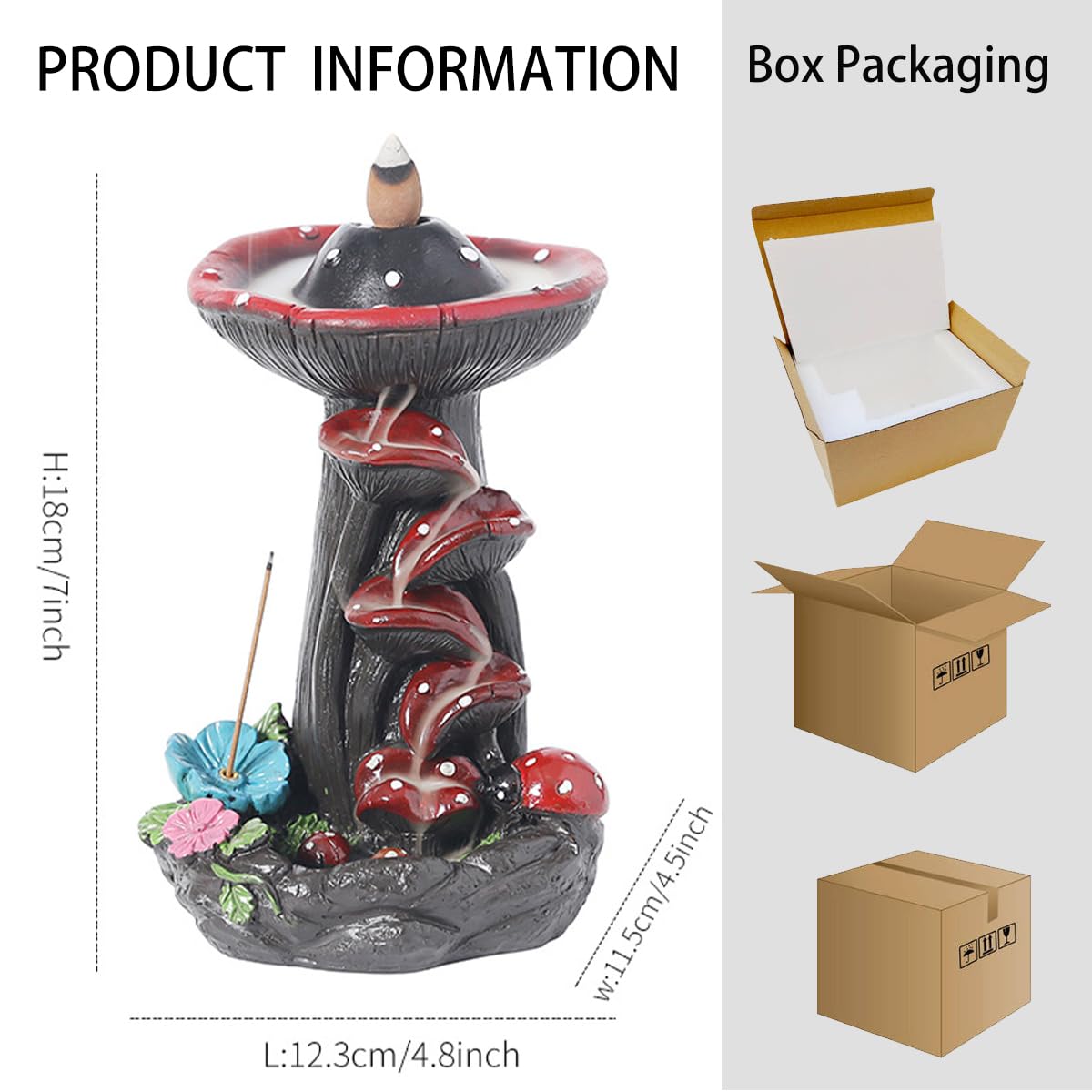 Mushroom Backflow Incense Holder, Resin Aromatherapy Decor with Smoke Cascade Effect for Home Relaxation, Meditate Stress Relief Waterfall Incense Burner Fountain with Cones Zen Room Decor
