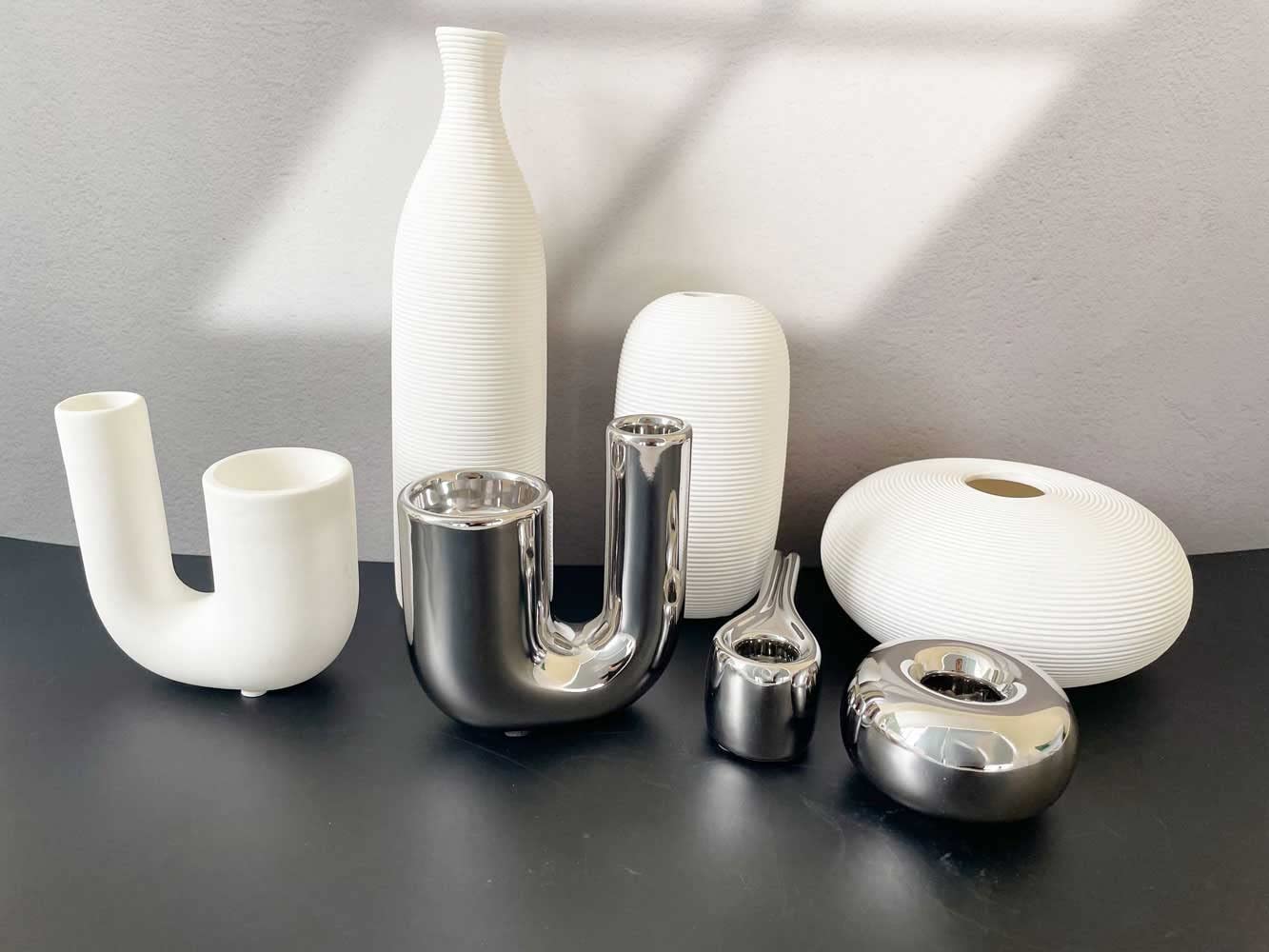 ITrixgan Silver Candlestick Holders, Decorative Taper Candle Holder Set Decor for Table Centerpiece Fireplace, Modern Silver Candle Holders Set, Aesthetic Ceramic Candle Stick Holder