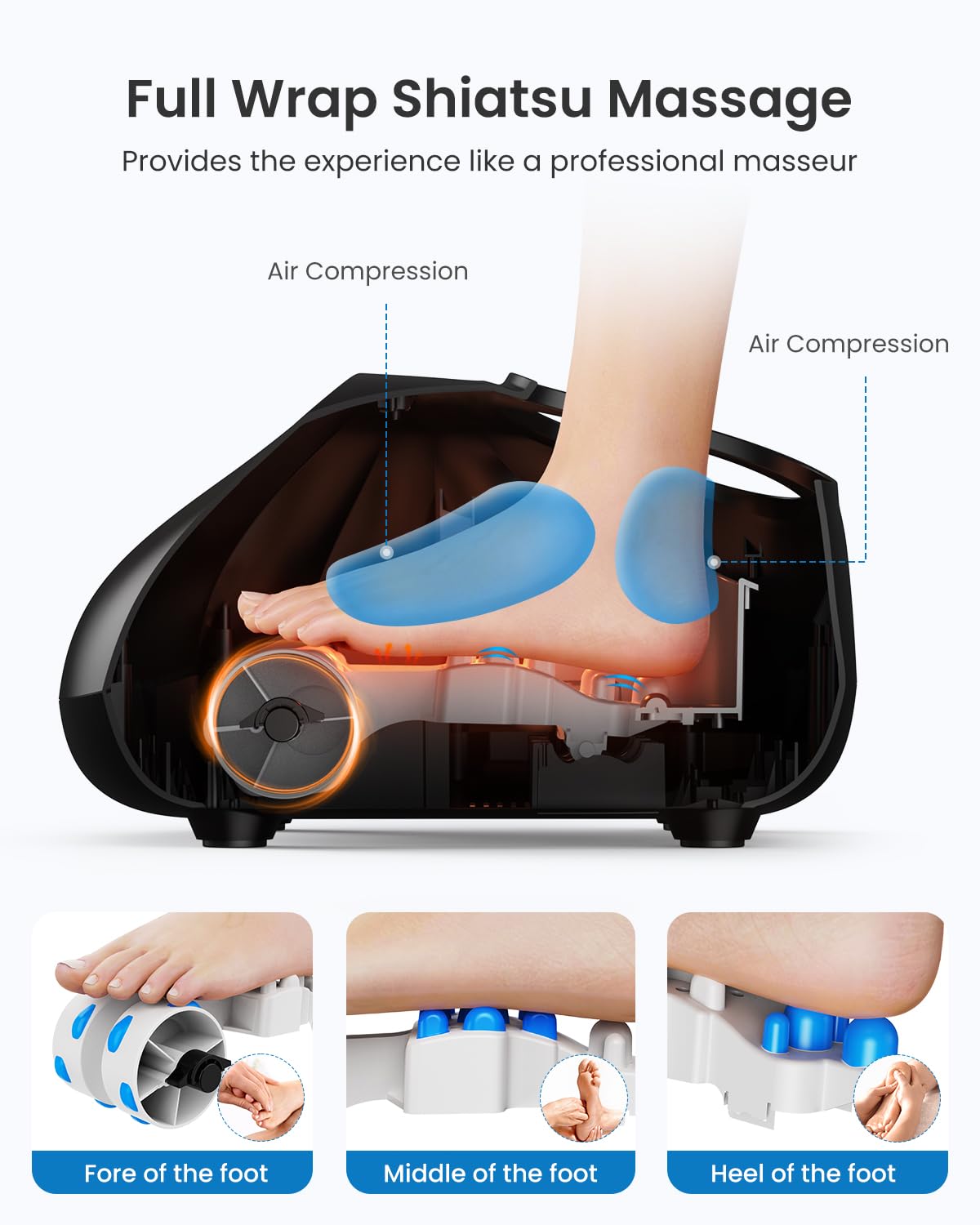 RENPHO Foot Massager Machine with Heat [2026 Upgraded], Shiatsu Foot Massager for Plantar Fasciitis, Foot Massager Machine for Women, Wireless Control, True Full Foot Massager, Up to Size 14, BK