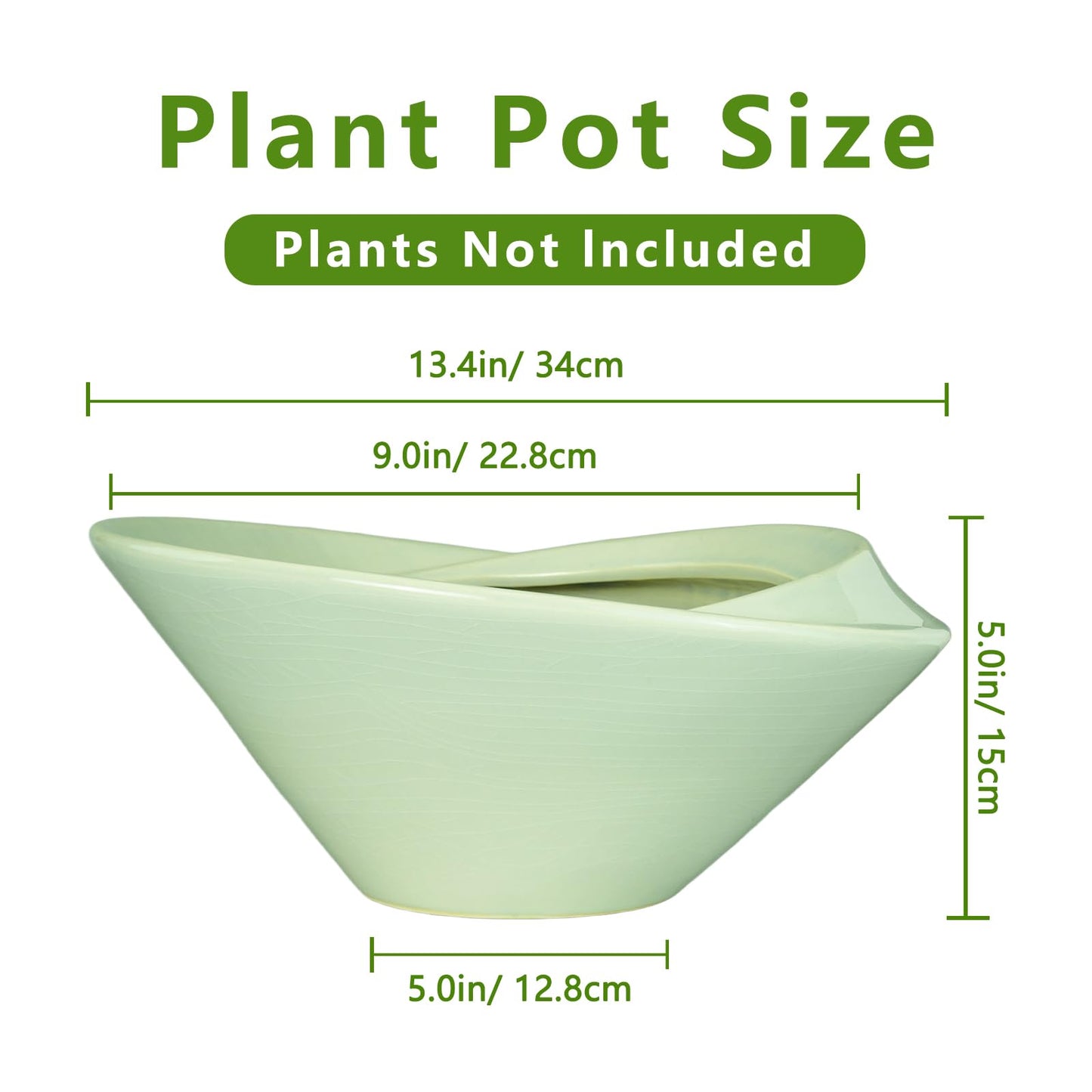 Teagas Ceramic Bonsai Pots - Large Succulent Planter 13 Inch Plant Pot Indoor Succulent Pot with Drainage Hole Outdoor Planter Bonsai Tree Pot for House Home Garden Office Decor Green