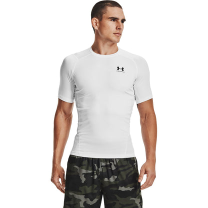 Under Armour Men's Armour HeatGear Compression Short-Sleeve T-Shirt , White (100)/Black, Large