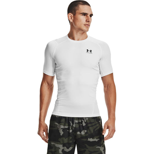 Under Armour Men's Armour HeatGear Compression Short-Sleeve T-Shirt , White (100)/Black, Large