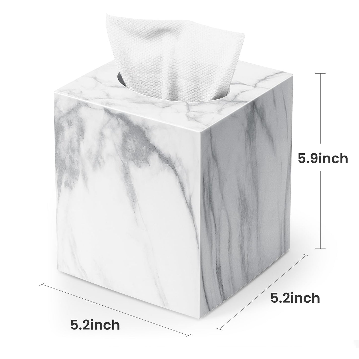Square Tissue Box Cover, Marble Modern Facial Paper Holder, Cube Acrylic Tissue Holder Accessories for Bathroom Vanity Countertop, Bedroom Dresser, Night Stand, Desk, Office