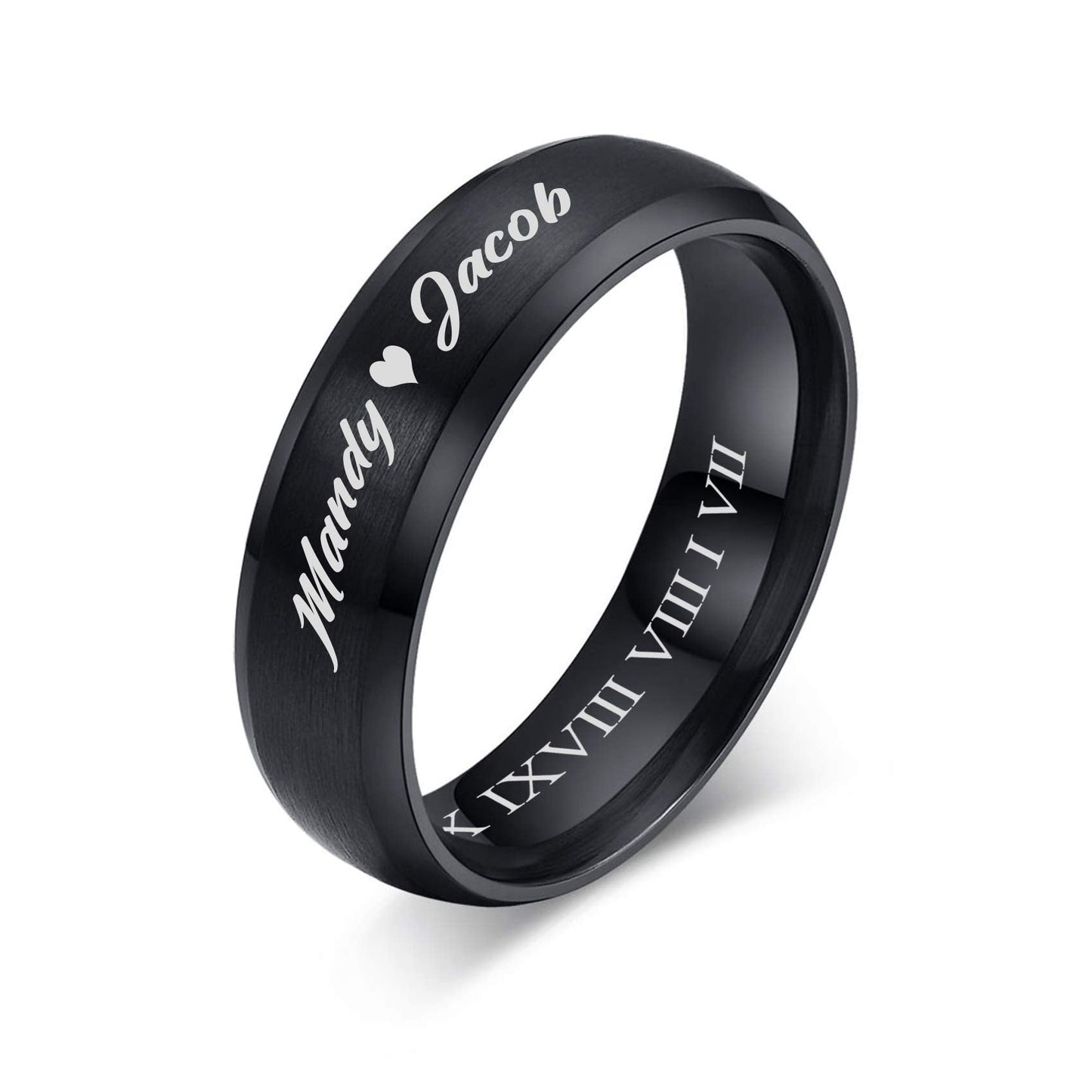 VNOX Customize Jewelry-6MM Black Stainless Steel Beveled Edge Matte Brushed Finish Rings for Men Women,Size 7