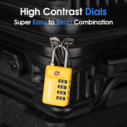 TSA Approved Travel Luggage Locks, Open Alert Combination Lock for School Office & Gym Locker ,Toolbox, Pelican Case,Easy Read Dials- 1, 2 & 4 Pack (1, Yellow 2 Pack)