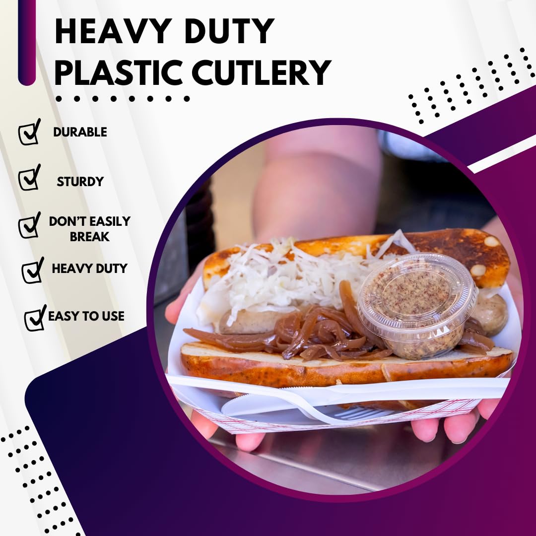 Green Direct Heavy Duty Wrapped Plastic Cutlery Set with Napkin, Fork, Spoon, Knife, Salt, Pepper, White 50 Pack Plastic Cutlery Meal Kit for On-the-Go Meals, Picnics, and Events