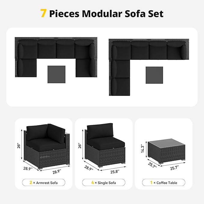Aoxun Patio Furniture Set with Umbrella, 8 Piece Outdoor Sectional Sofas