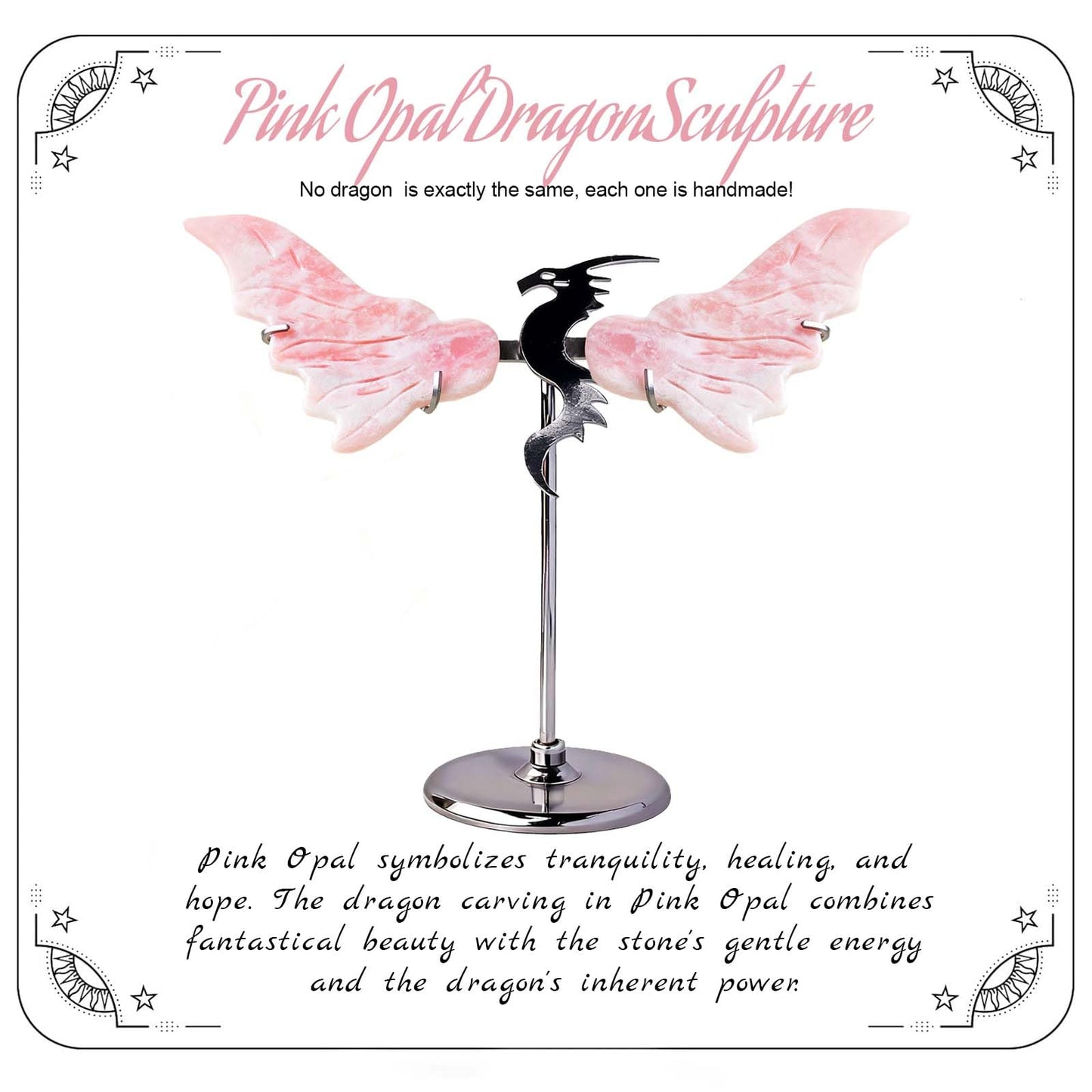 RJINGSHI Crystal Flying Dragon Wings Ornament, Amethyst Desktop Decoration, Blue and Gray (Pink Opal)