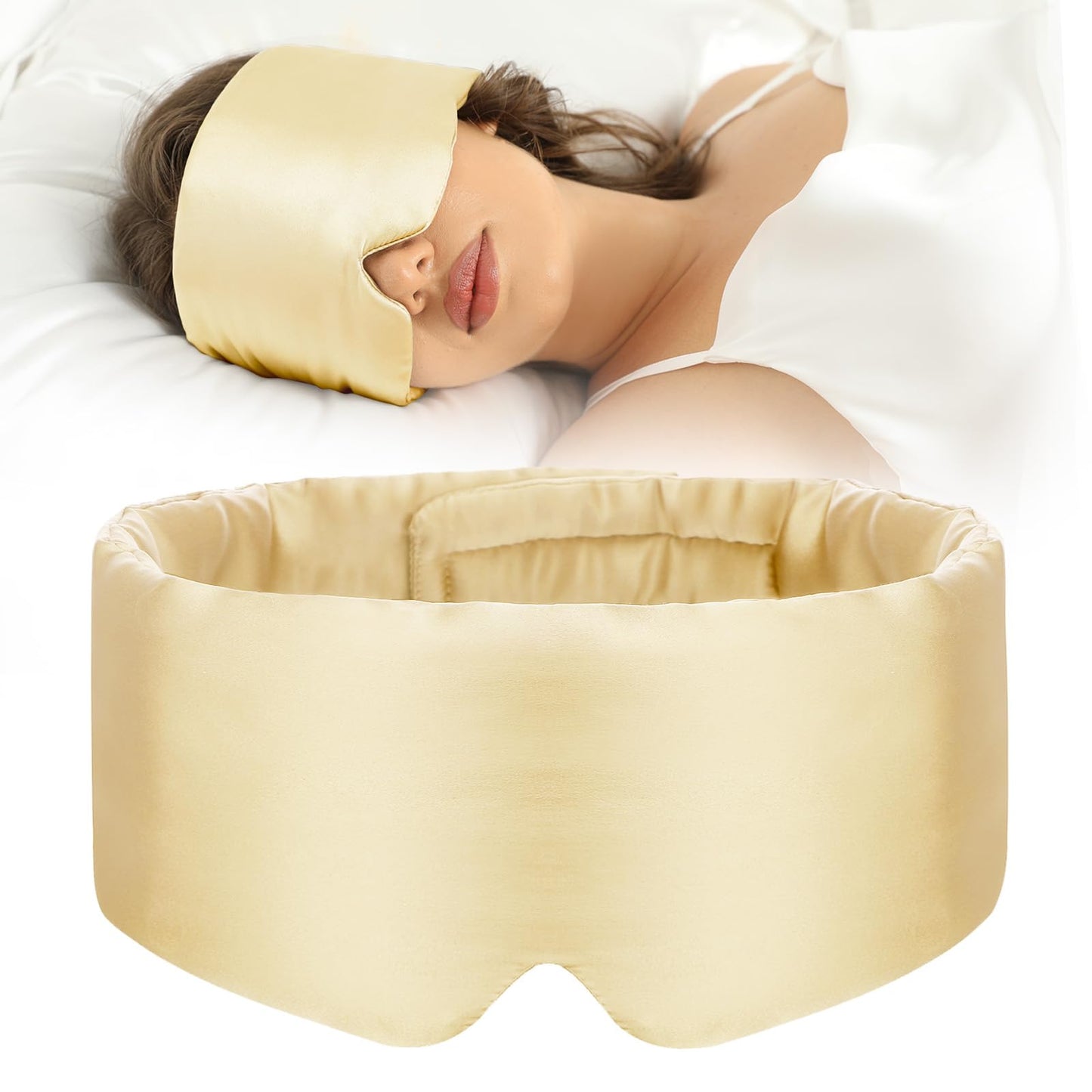 100% Mulberry Silk Sleep Mask Eye Mask for Women Man with Adjustable Band, for Side Sleeper Blackout Sleep Mask for Travel Rest and Office Large Size (Taupe)