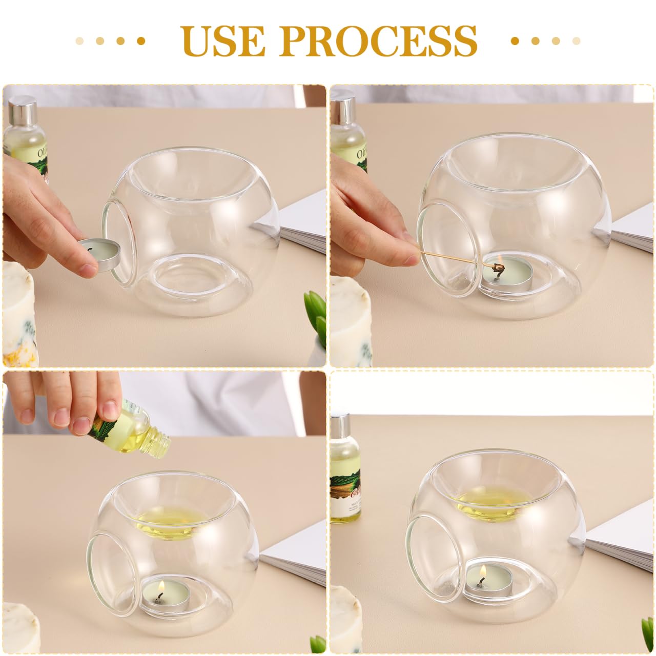 Clear Candle Holder, Glass Tealight Holder Essential Wax Melts Burner Oil Diffuser Furnace Essential Oil Burner for Home Christmas