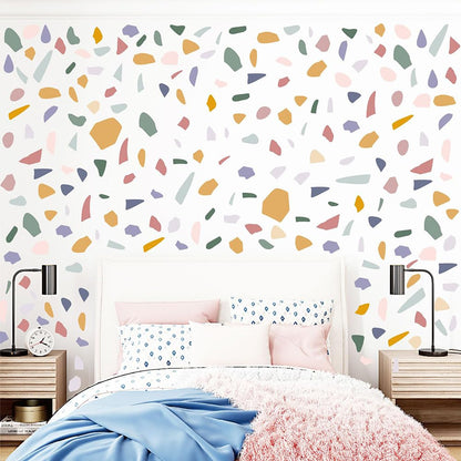 610 PCS Terrazzo Wall Decals – 10 Sheets Modern Abstract Marble-Inspired Vinyl Peel & Stick Wall Art Decor, Neutral Aesthetic Wall Stickers for Bedroom, Living Room, Home Office & Studio