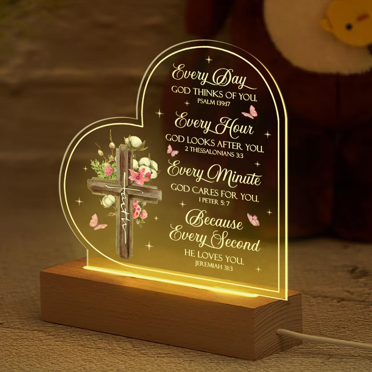 SANDJEST Acrylic Night Light - Christian Gifts for Women - Bible Verse Inspirational Gifts - Religious Decor for Birthday, Christmas