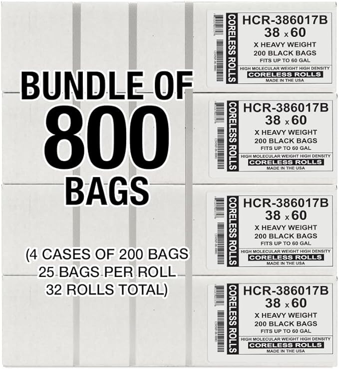 Aluf Plastics High Density Trash Bags, 60 Gallon, 17 Micron,