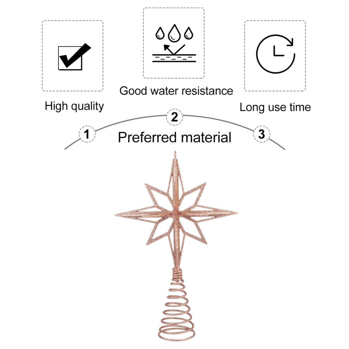 Glitter Star Tree Topper: 11 Inch Rose Gold Metal Christmas Tree Topper - Sparkling Xmas Top Decor for Modern Holiday Home Decoration