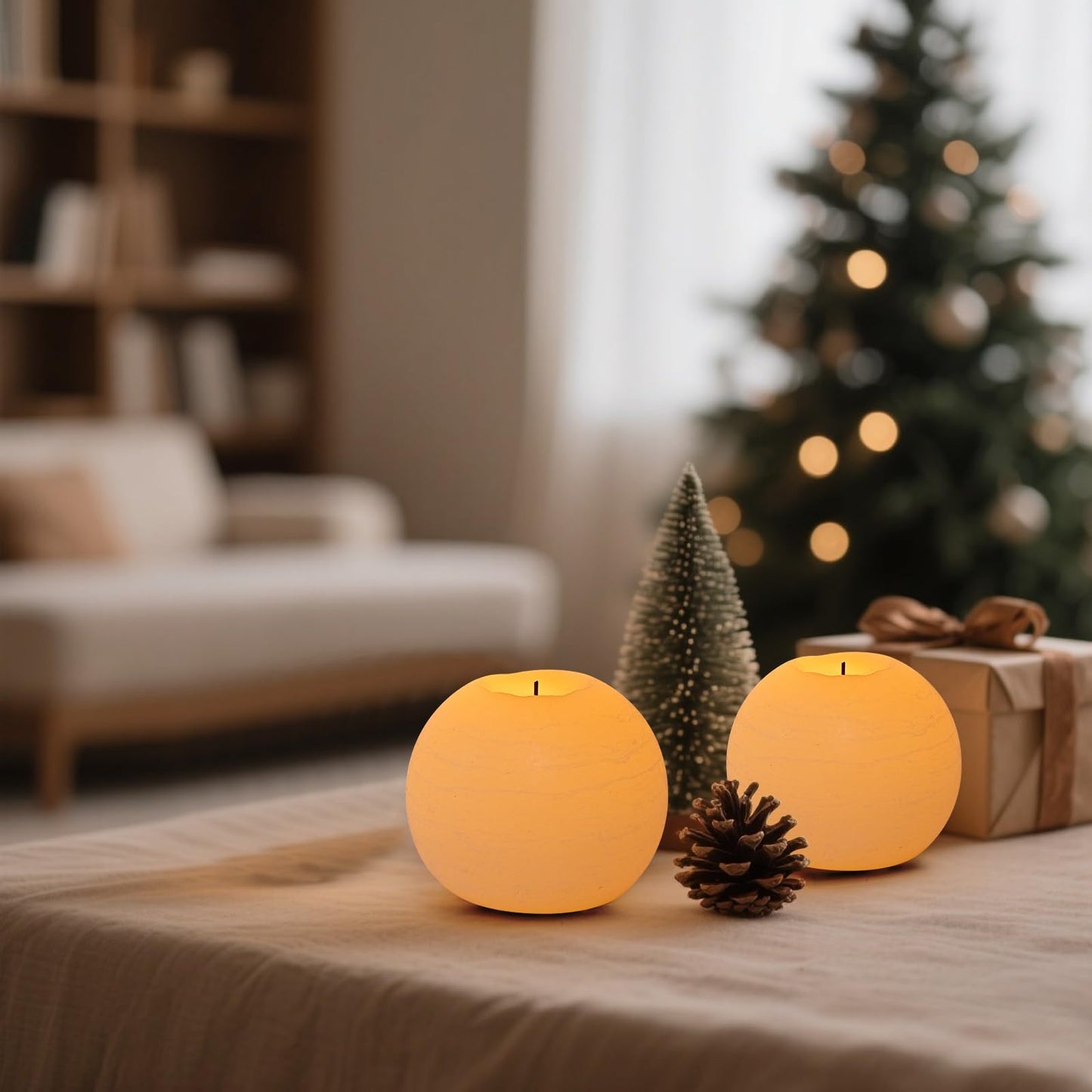 FUWDEO Flameless Candles with Remote & Timer,4" H LED Battery Operated Round Candle 2 Pack,Real Wax Christmas Candle Lights Flickering for Christmas Gift Wedding Home Decor (Ivory)