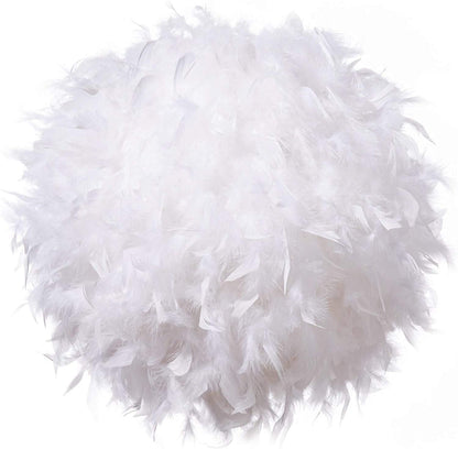 Waneway 40cm White Feather Ceiling Pendant Light Shade, Non-Electrical Lampshade for Floor Lamp and Table Lamp with Shade Reducing Ring for Living Room, Dining Room and Bedroom, ID 30cm, OD 40cm