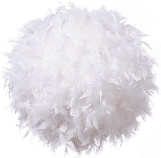 Waneway 40cm White Feather Ceiling Pendant Light Shade, Non-Electrical Lampshade for Floor Lamp and Table Lamp with Shade Reducing Ring for Living Room, Dining Room and Bedroom, ID 30cm, OD 40cm