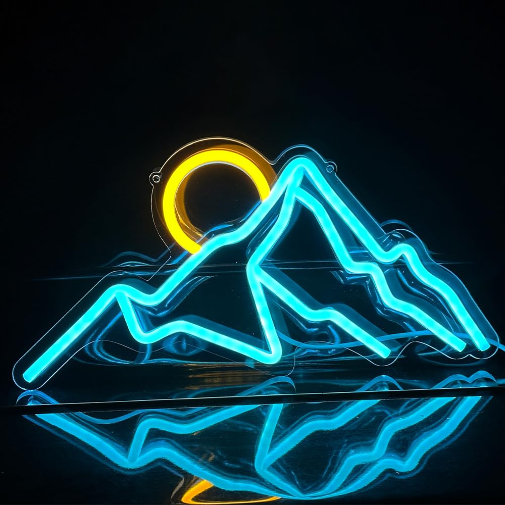 LED Decorative Lights USB Mountains Sunrise Sunset Led Neon Signs Home Decoration Wall Art Holiday Gift Brightness Adjustable 16.5''x11.8''