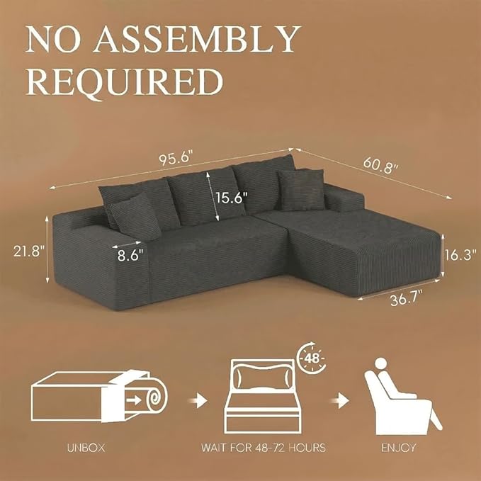 96" L Shaped Modular Sectional Sofa, Boneless Cloud Couch