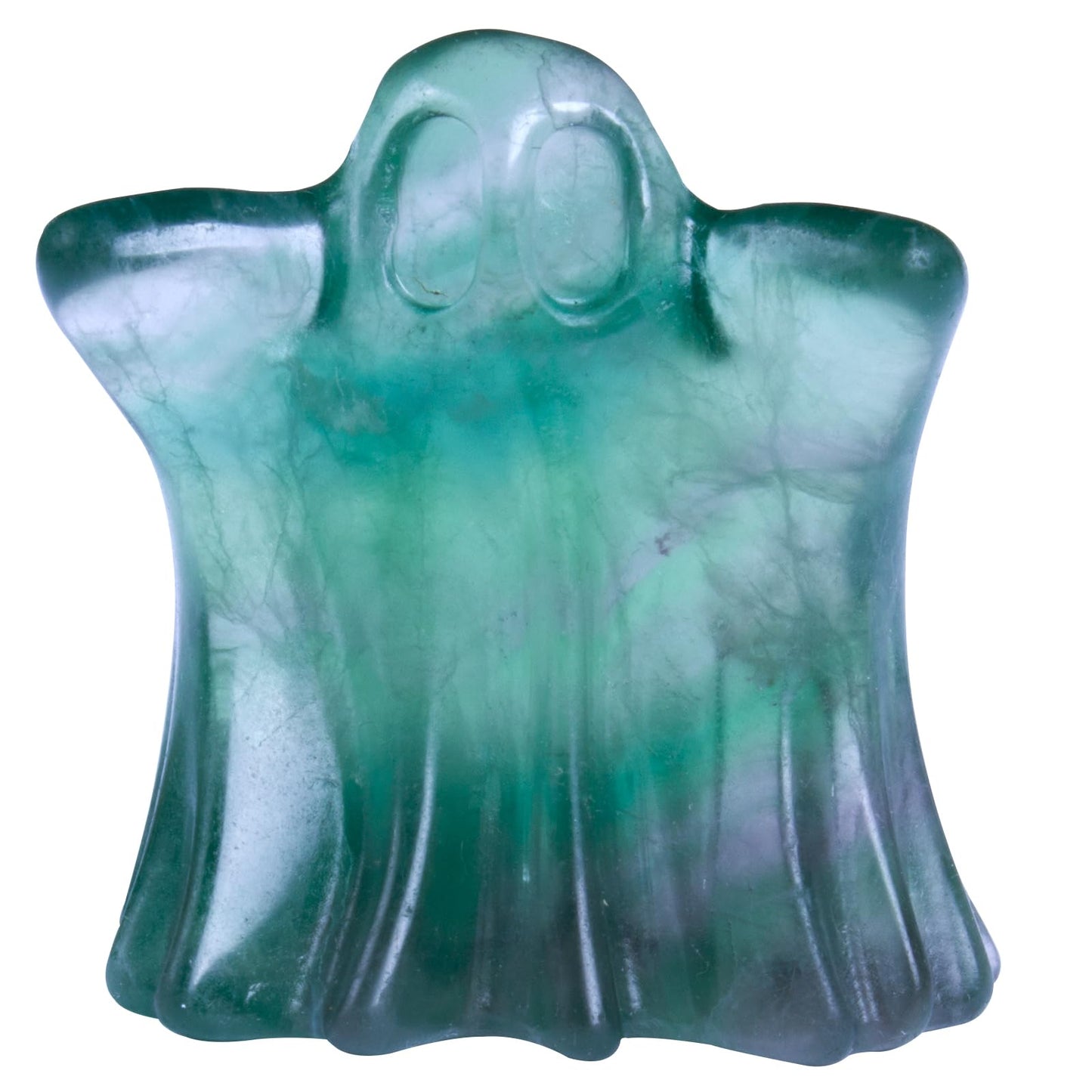 QLRSUXN Fluorite Crystal Ghost, 1.8in Ghost Decor, Green Cute Natural Crystal Ghost Statue,Halloween Figurines Hand-Carved, Spooky and Decoration for Halloween Home Office Mantel Decor
