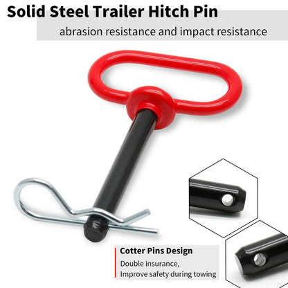 Bonsicoky Tractor Towing Hitch Pin and Clip, 5/8 x 4 Inch Trailer Gate Pin for Towing Tractor, RV, Truck, Boat, Car - Red Handle