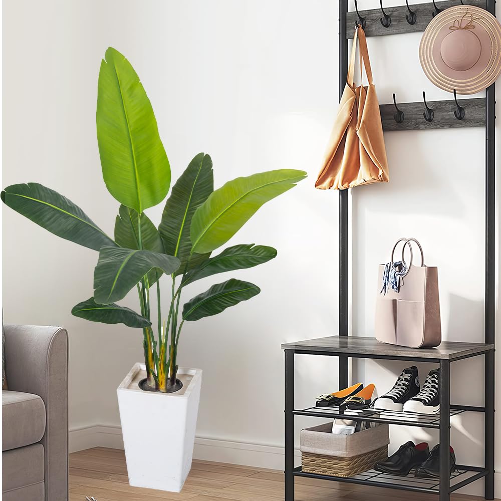 HAIHONG Bird of Paradise Artificial Plant 5FT, Faux Tropical Palm Tree with White Tall Planter, Large Fake Plants in Pot - Artificial Tree for Home Office Living Room Decor Indoor