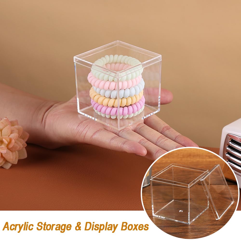 ADVcer 8 pcs Clear Acrylic Box with Lid, 2.56 inch Square Cube Small Acrylic Storage Boxes Display Case, Transparent Plastic Decorative Box Set for Jewelry Gift Toy Model Candy Mini Cake Containers