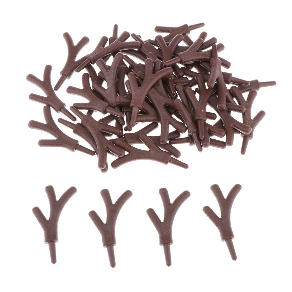 40pcs Mini Antlers Embellishments Plastic Deer Antlers DIY Cosplay Animals Horn Headband Deer Home Decor, Wedding Party Xmas Ornaments - Brown