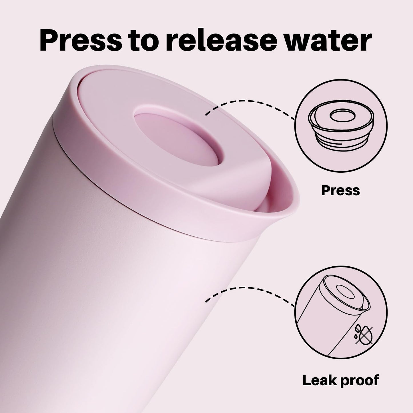 Insulated Travel Mug 350ml Stainless Steel Office Coffee Cup with Push Button Lid Keeps Cold and Hot for 8 Hours (Pink)