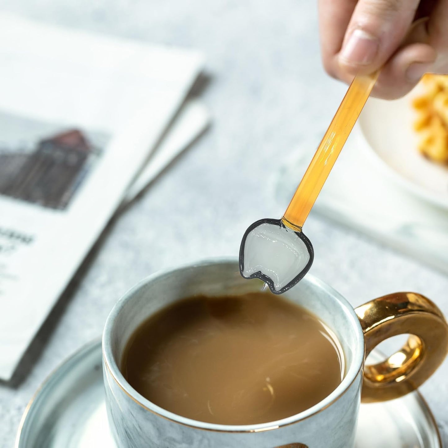 TMXAOK 5 Pieces Coffee Spoons, Glass Coffee Stirring Spoon, Espresso Stirring Spoon, Coffee Teaspoons, 6inch Coffee Stirrers for Tea Cocktail Milkshake Cold Drink Home Bar Party