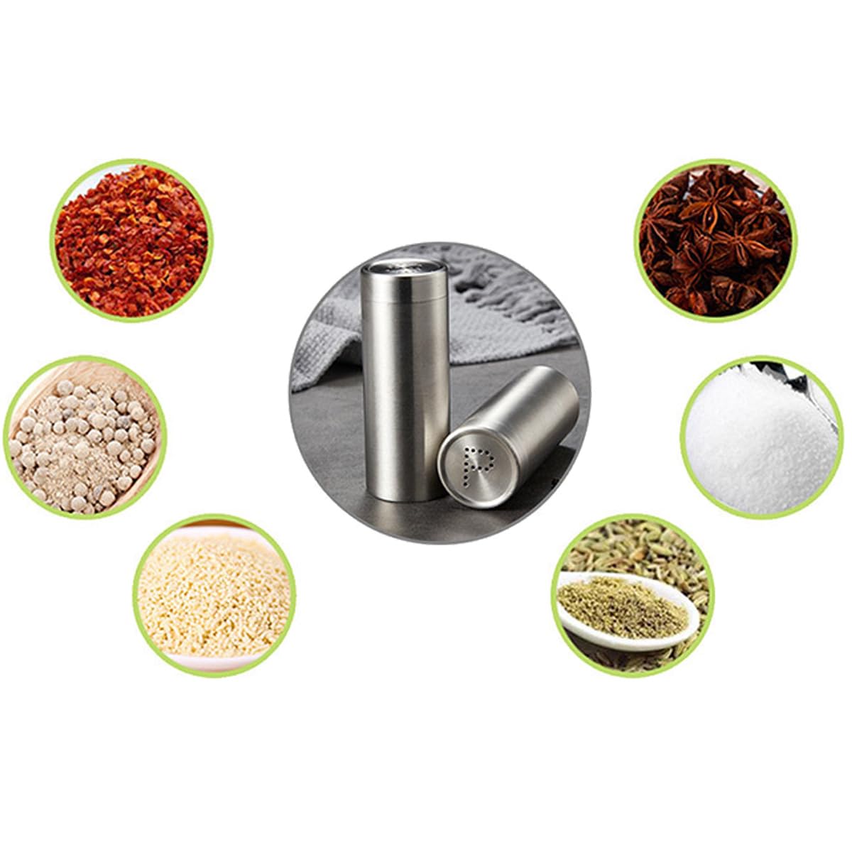 ZAAWUUT 2-Pack Salt Pepper Shakers,3OZ Salt and Pepper Shaker,Stainless Steel Spice Jars Seasoning Dispenser for Salt Sugar Spice Pepper (Silver, Large)