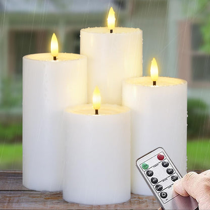 Yeelida Outdoor 4pcs Flameless Waterproof Candles with Handy Remote Control, Cycle Timer Battery Operated Candle Grease Effect LED Flickering Pillar Plastic Long Lasting (White, 3" x4" 5" 6" 7")