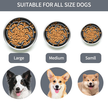 Slow Feeder Dog Bowls Insert,Third Generation upgradedSuper Firm Eating Bowl（Cuttable） for Large Breed and Medium Small Size Compatible with Regular Elevated Metal Glass Dog Bowl (Gray) (Grey)