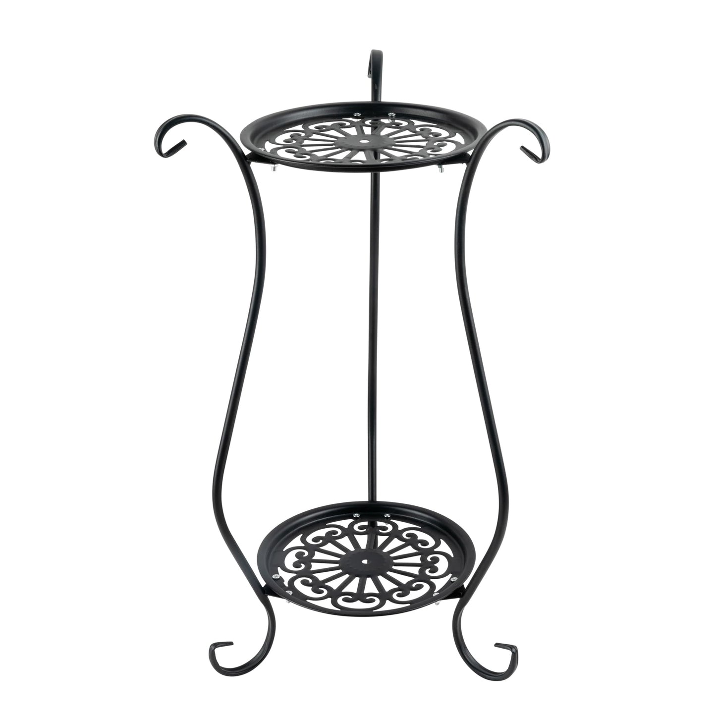 WECHARM HOME 2-Tier Heavy Duty Metal Plant Stand | Round Indoor Outdoor Potted Plant Holder, Black Corner Display Shelf