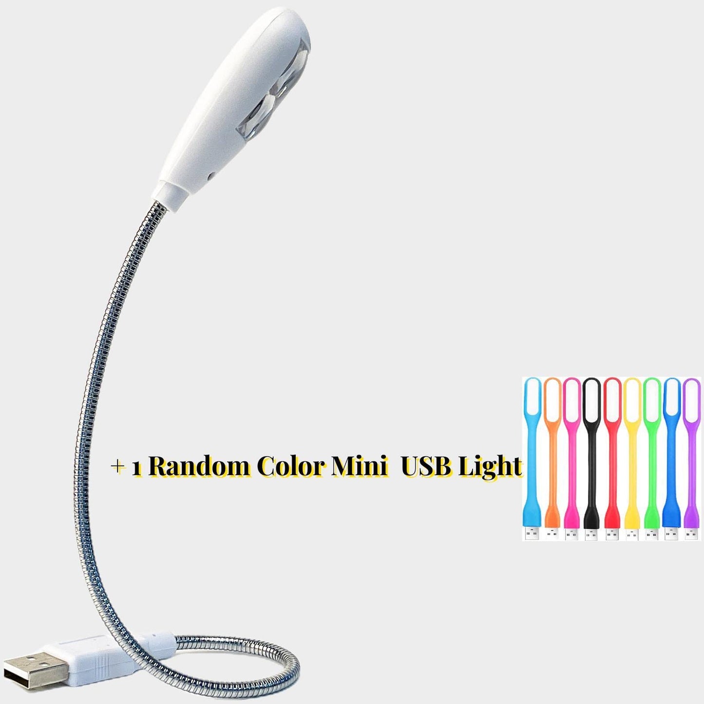 LED USB Reading Lamp Light with 2-Brightness Dimmable Setting, Flexible Gooseneck USB Light for Notebook Laptop Keyboard, Powerbank(On/Off Switch, 1 White+1 Mini USB Light)