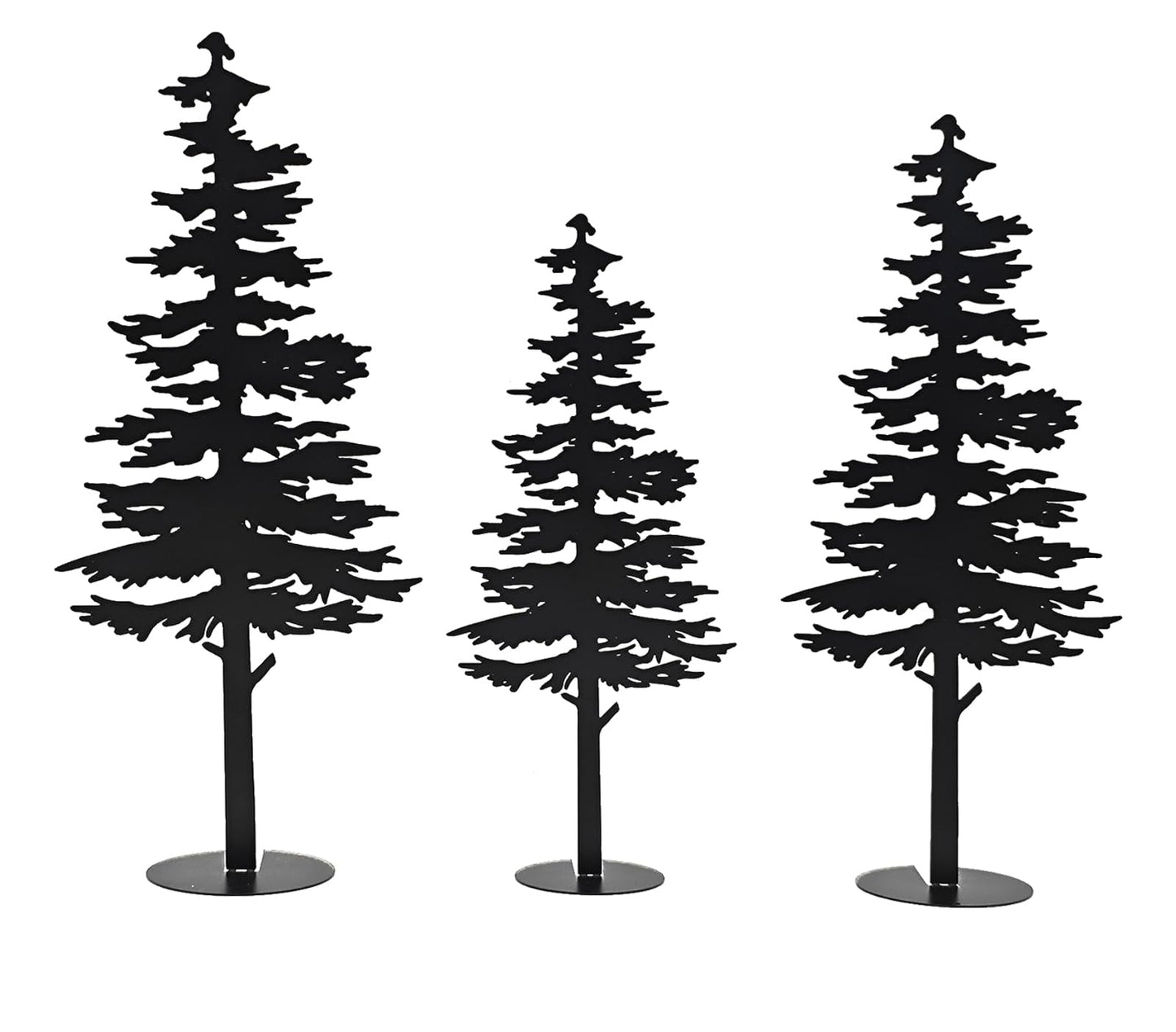 Farmhouse Metal Pine Tree Decor - Rustic Cabin Woodland Forest Accent Fireplace Centerpiece Living Room Bedroom Bookshelf Christmas Decorations Set of 3 (Black)
