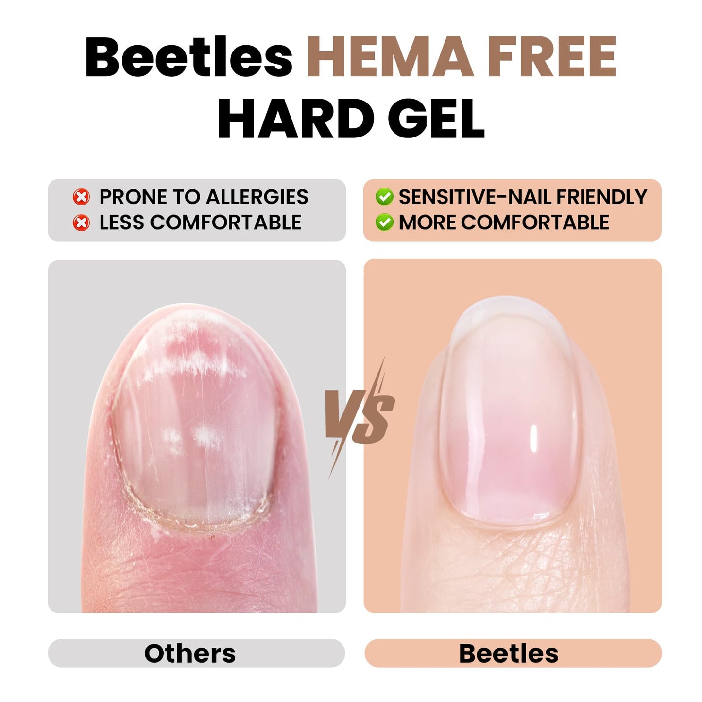 Beetles Hema Free Hard Gel for Nails,2.12 oz 9 in 1 Hard Gel for Nail Extension & Strengthening Broken Nail Repair with Flat Brush 100 Pcs Nail Forms UV LED Lamp Cured Salon Nail Technicians Women