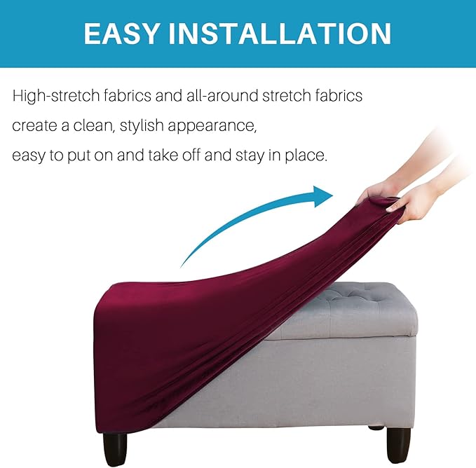 Ottoman Cover, Stretch Rectangle Velvet Ottoman Slipcovers of Foot Stool