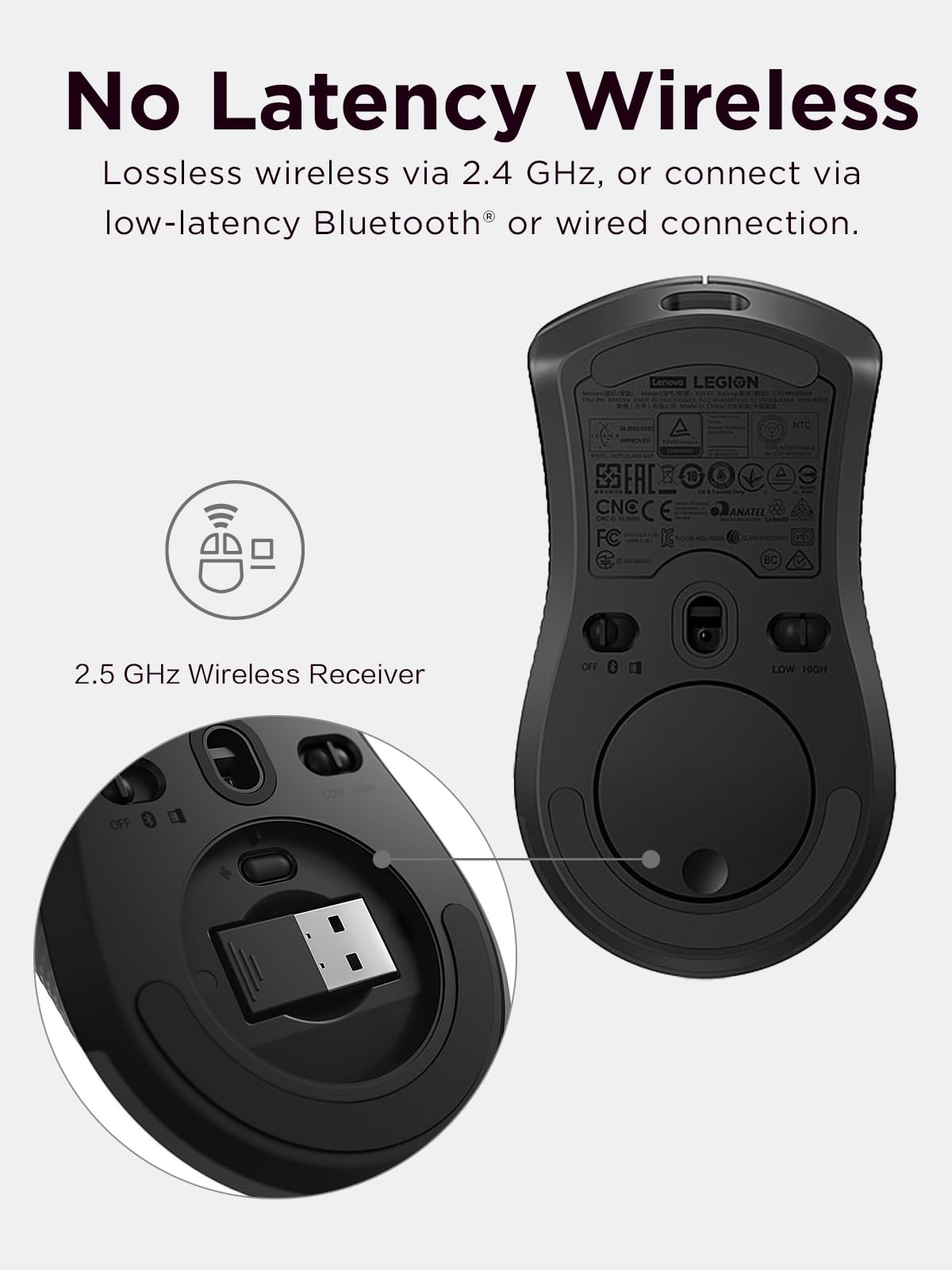 Lenovo Legion M410 Wireless RGB Gaming Mouse – 6 Button Palm Grip Mouse with 16,000 DPI, 53 Hour Rechargeable Battery, 2-Zone RGB Lighting, NVIDIA Reflex Compatible