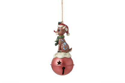 Enesco Rudolph Traditions by Jim Shore Reindeer Standing on Bell Hanging Ornament, 4.37 Inch, Multicolor