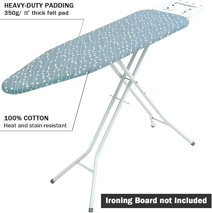Ironing Board Cover and Pad Standard Size 15" x 54", 3 Pairs of Hook and Loop