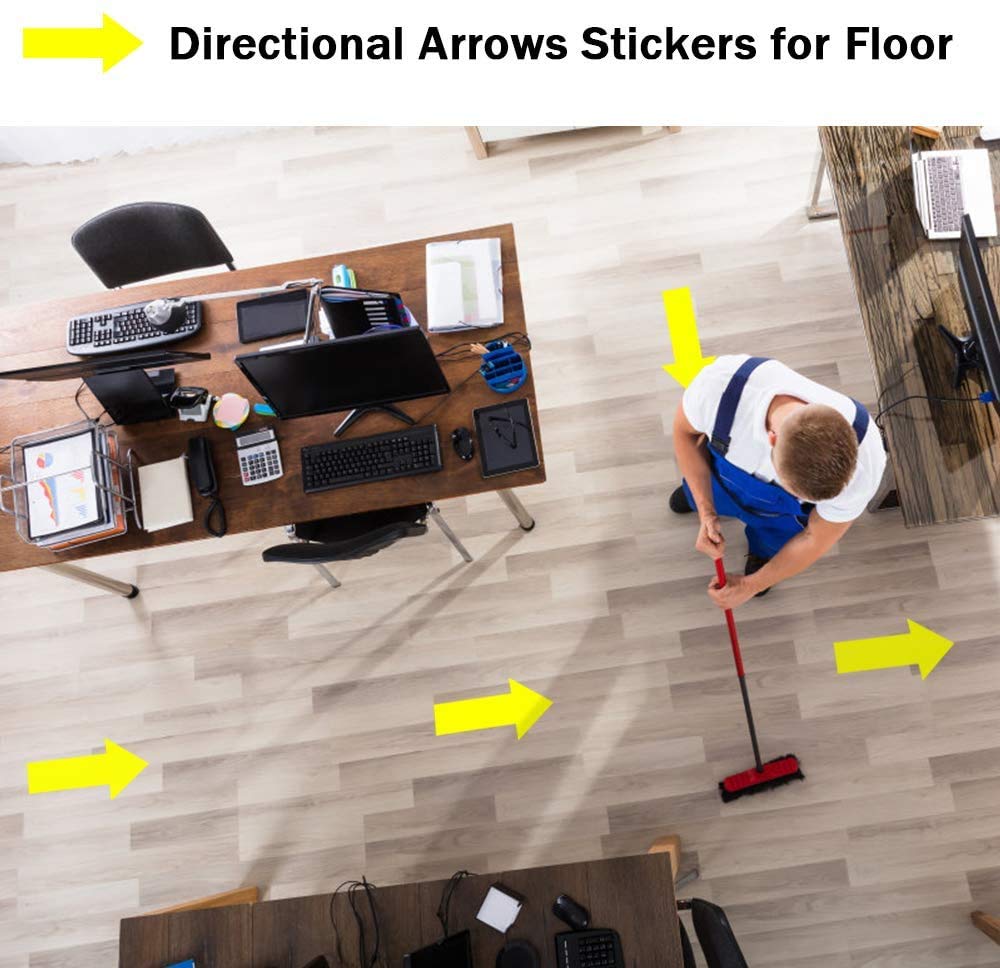 30 Pack - Large 7 Inch Directional Arrow Decal Stickers - Featuring A Floor Safe Removable Adhesive - Perfect for Classroom Sensory Pathways, Special Events and Social Distancing floor markers - Yellow