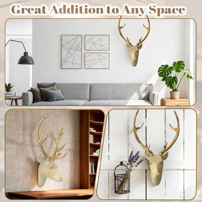 Mingzhang Deer Head Wall Decor Resin Animal Head Wall Sculpture Hanging Decoration for Home Bedroom Kitchen Bathroom Farmhouse Christmas Decor 15.7 Inch Deer Head Wall Mount